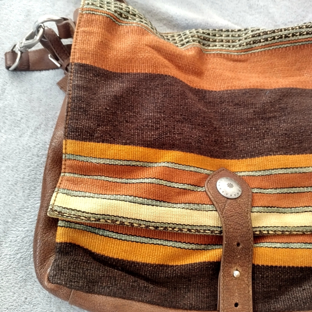 Ralph Lauren Canvas Striped Leather Flip Massanger Crossbody Bag Unisex - Picture 2 of 9